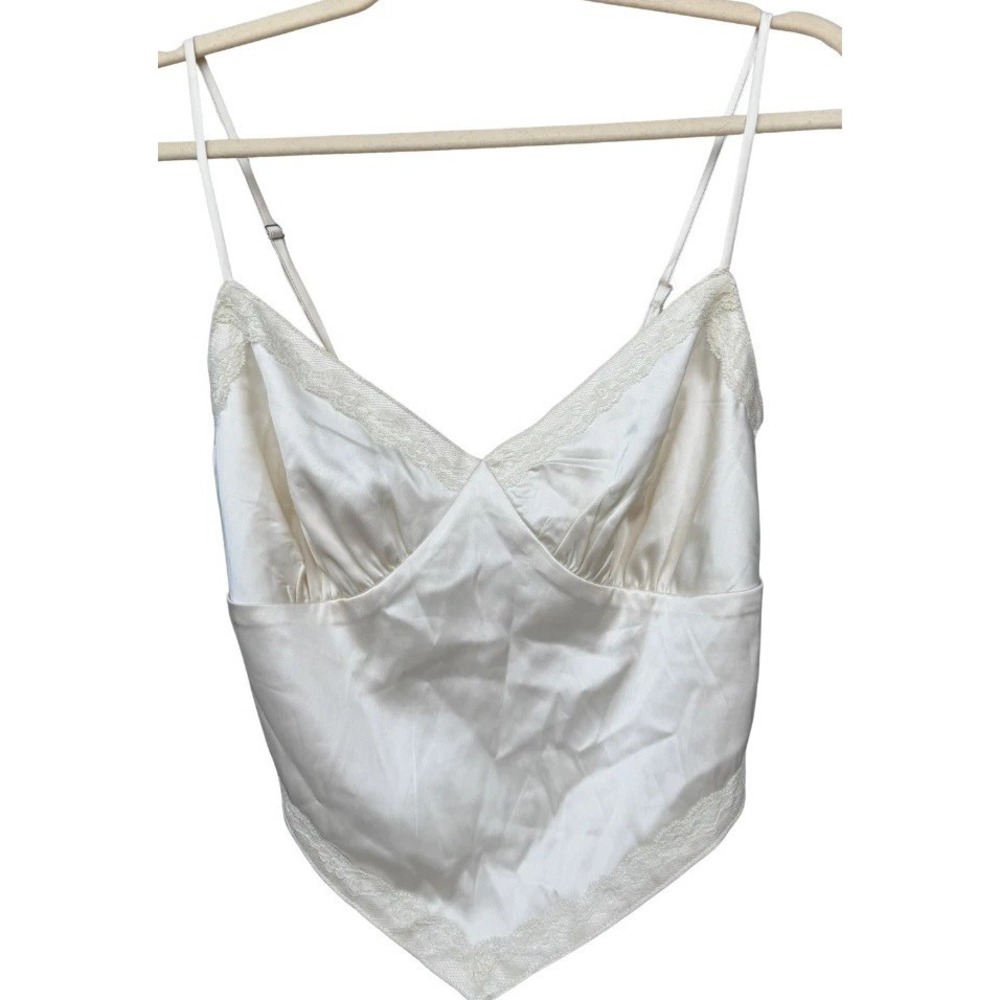 Y2K Ivory Satin Lace Babydoll Cami Top Women Fairy Coquette Indie  Size M Layer